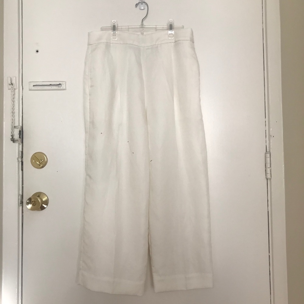 Linen blend high-waisted wide leg crop pant